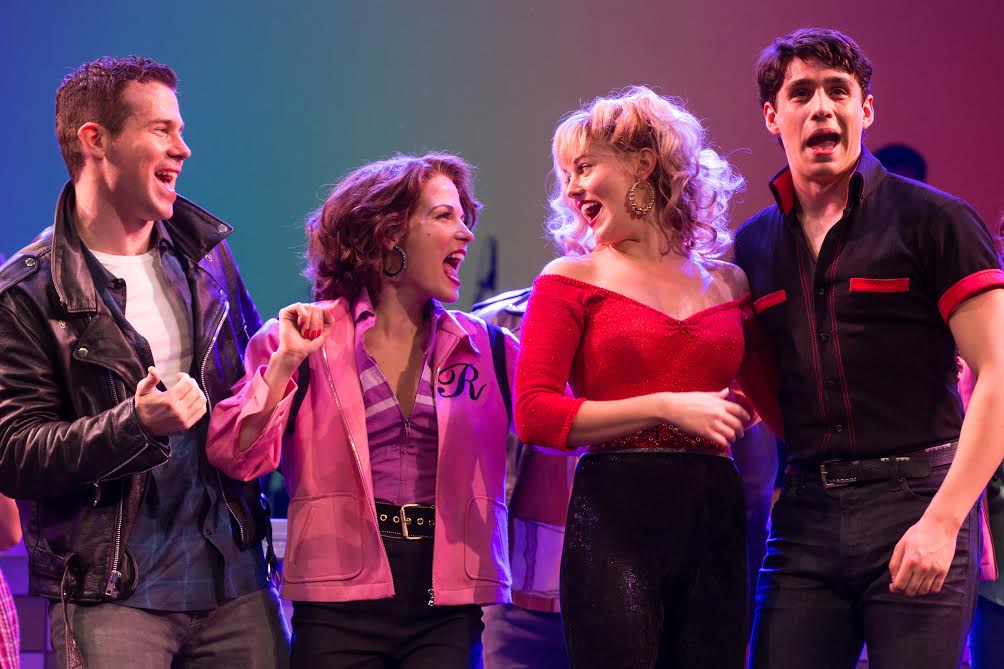 Grease at Paper Mill Playhouse; Photo by Matthew Murphy; From left to right: Shane Donovan (Kenickie), Morgan Weed (Betty Rizzo),  Taylor Louderman (Sandy Dumbrowski) and Bobby Conte Thornton (Danny Zuko).