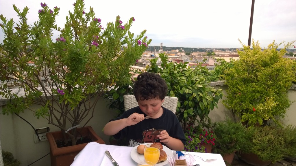 Eating breakfast rooftop- with an amazing view of Rome